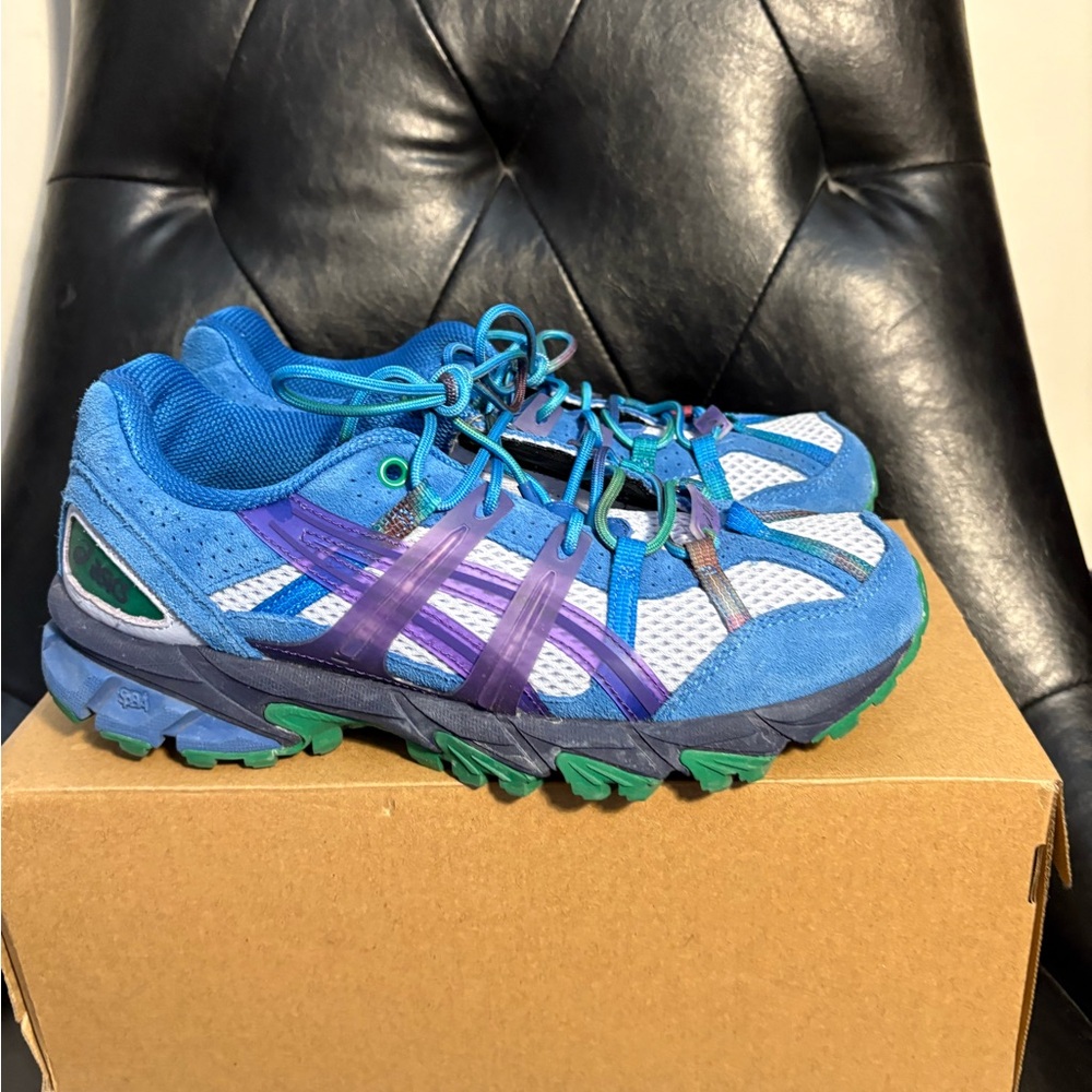 Blue and White ASIC Athletic Sneakers